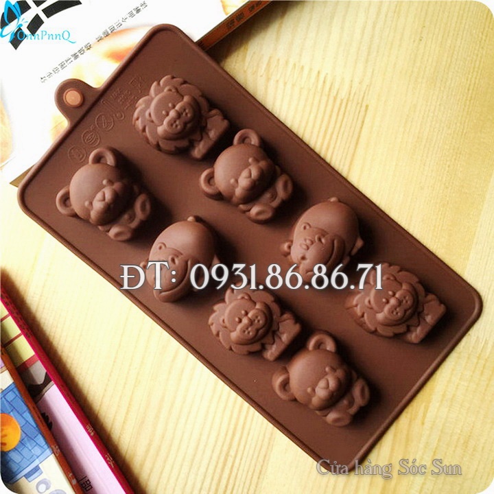 Khuôn silicon 8 con hà mã, sư tử, gấu – Mã số 1435