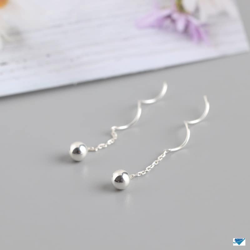 Bông tai bạc tua tròn chất liệu bằng bạc 925 MS0450