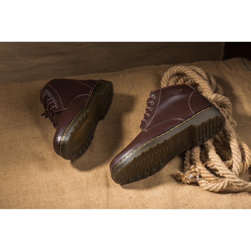 Giày Boot Nam Cổ Lửng Đế Khâu Da Trơn Màu Nâu Phong Cách - M354-NAU-Kèm Đóm Gót Sừng