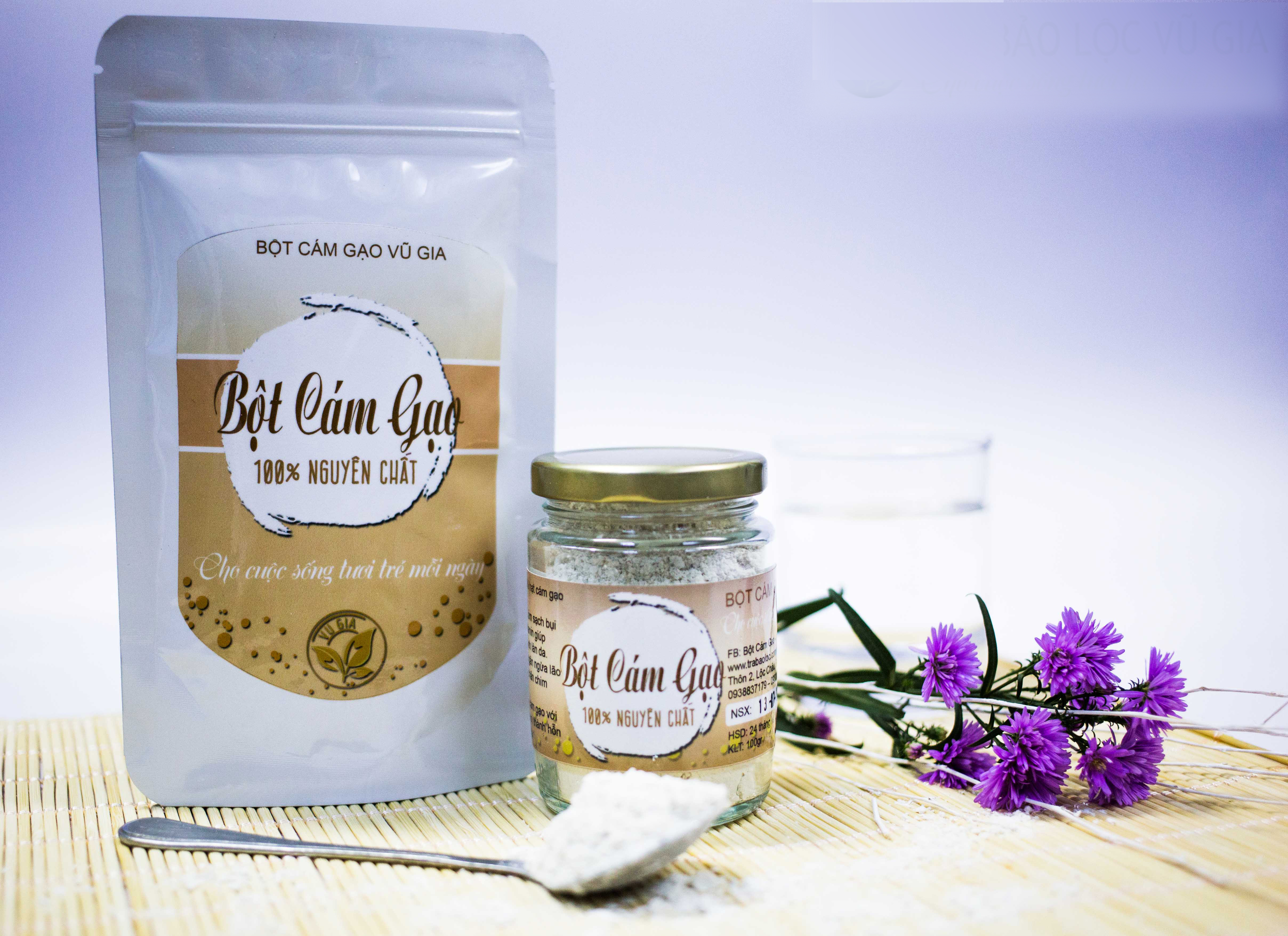 Combo Bột Đậu Đỏ + Bột Cám Gạo - Nguyên Chất Bảo Lộc Vũ Gia (100g) + Tặng Bộ Pha Chế Đắp Mặt Nạ Cao Cấp