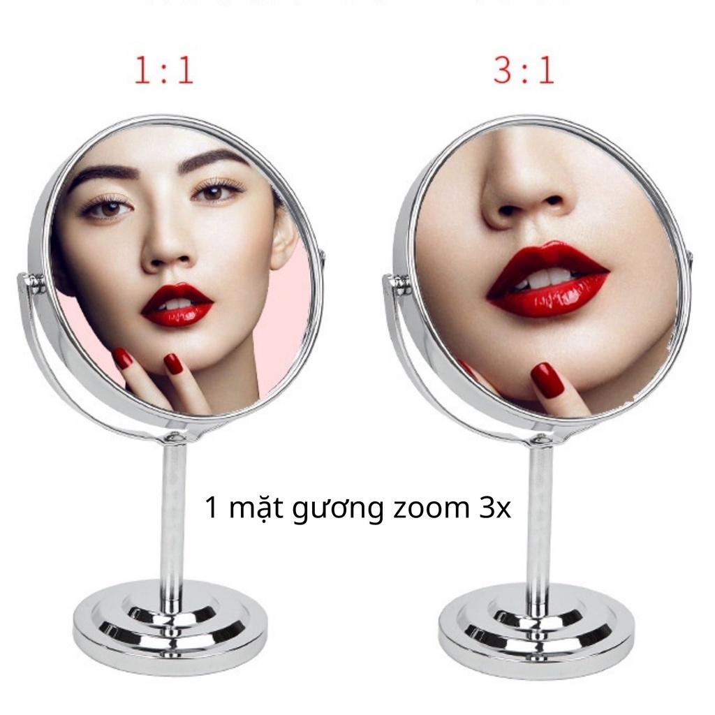 Gương Để Bàn Trang Điểm Bằng Inox Cao Cấp Không Gỉ Cỡ Lớn Xoay 360 Độ Zoom X2 CHIBI HUB Gbcc01