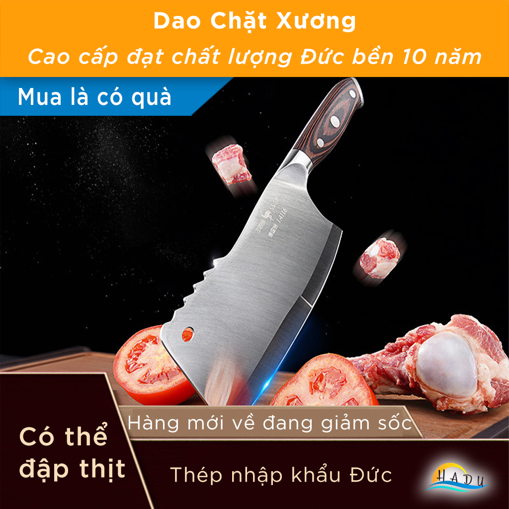 Dao Chặt Xương Thịt Gà Kiểu Nhật Bản Tay Cầm Gỗ Kèm Răng Cưa Cao Cấp Đạt Chất Lượng Đức SSGP