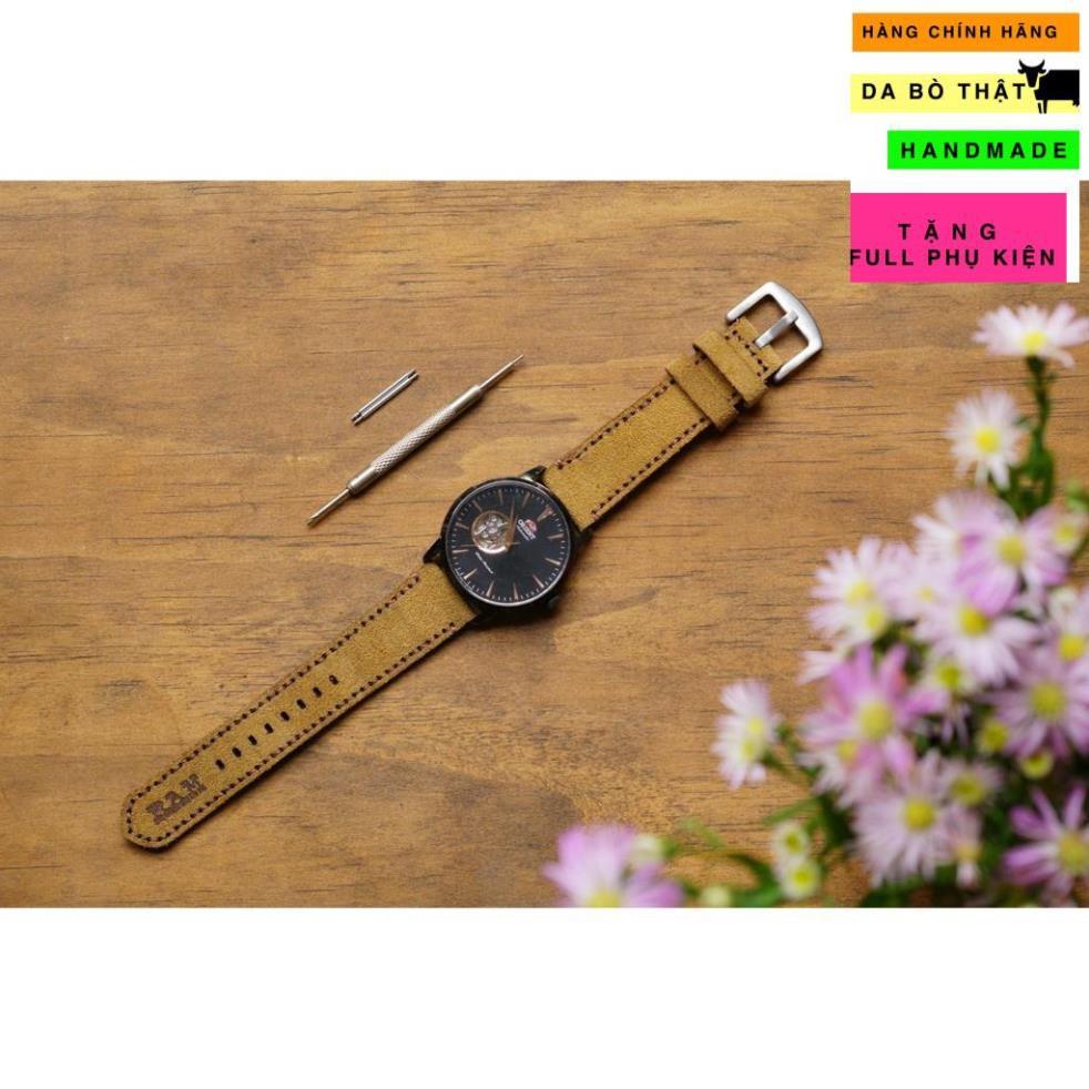 Dây Đồng Hồ Da Bò Lộn Thật Rất Đẹp Handmade - Ram Classic 1960 - Tặng Đầy Đủ Khóa Chốt Cây Thay Dây