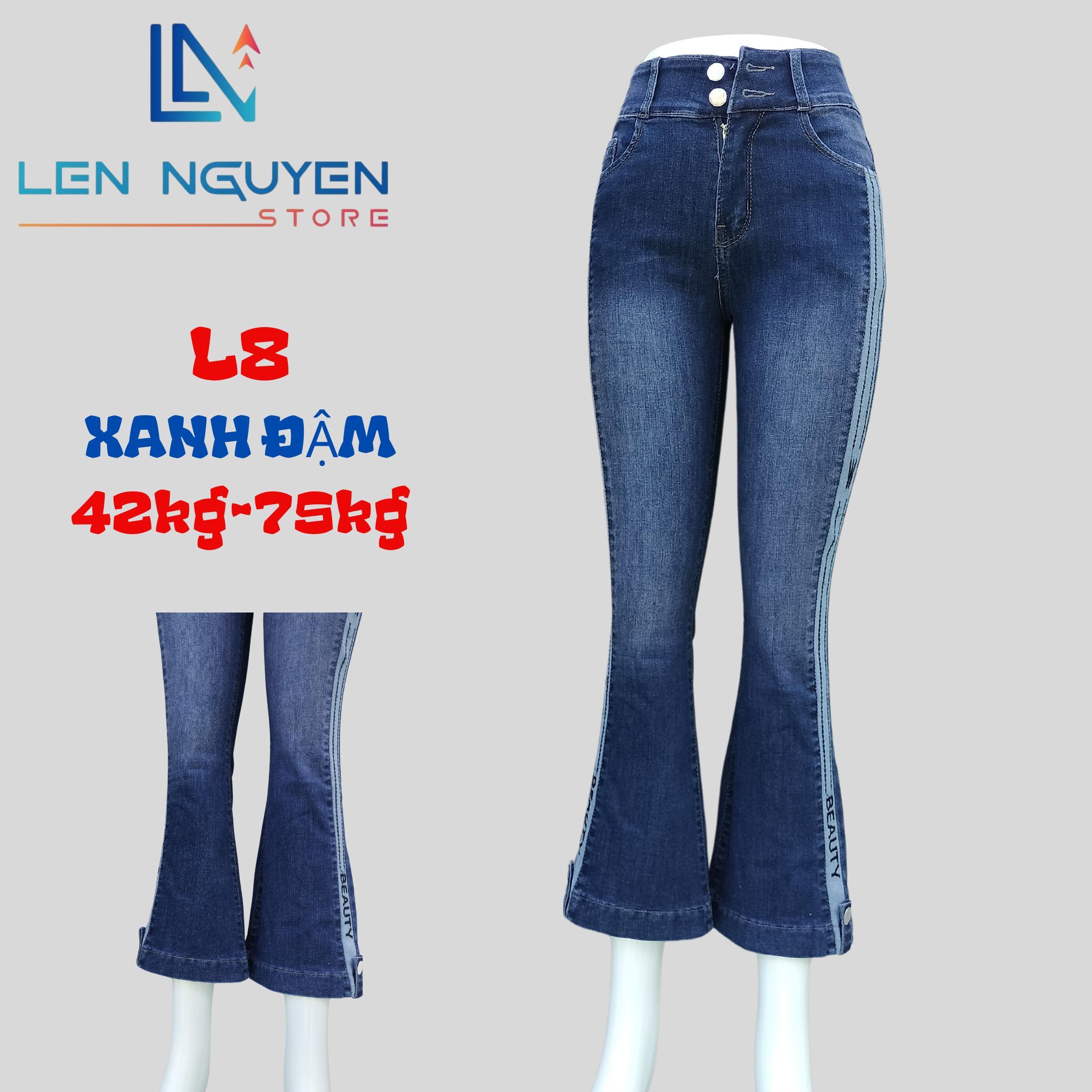 L8_Quần jean nữ, loe, lưng cao, quần bò nữ dáng ôm, quần rin nữ có big size, cho 42kg đến 75kg - Xanh Đậm