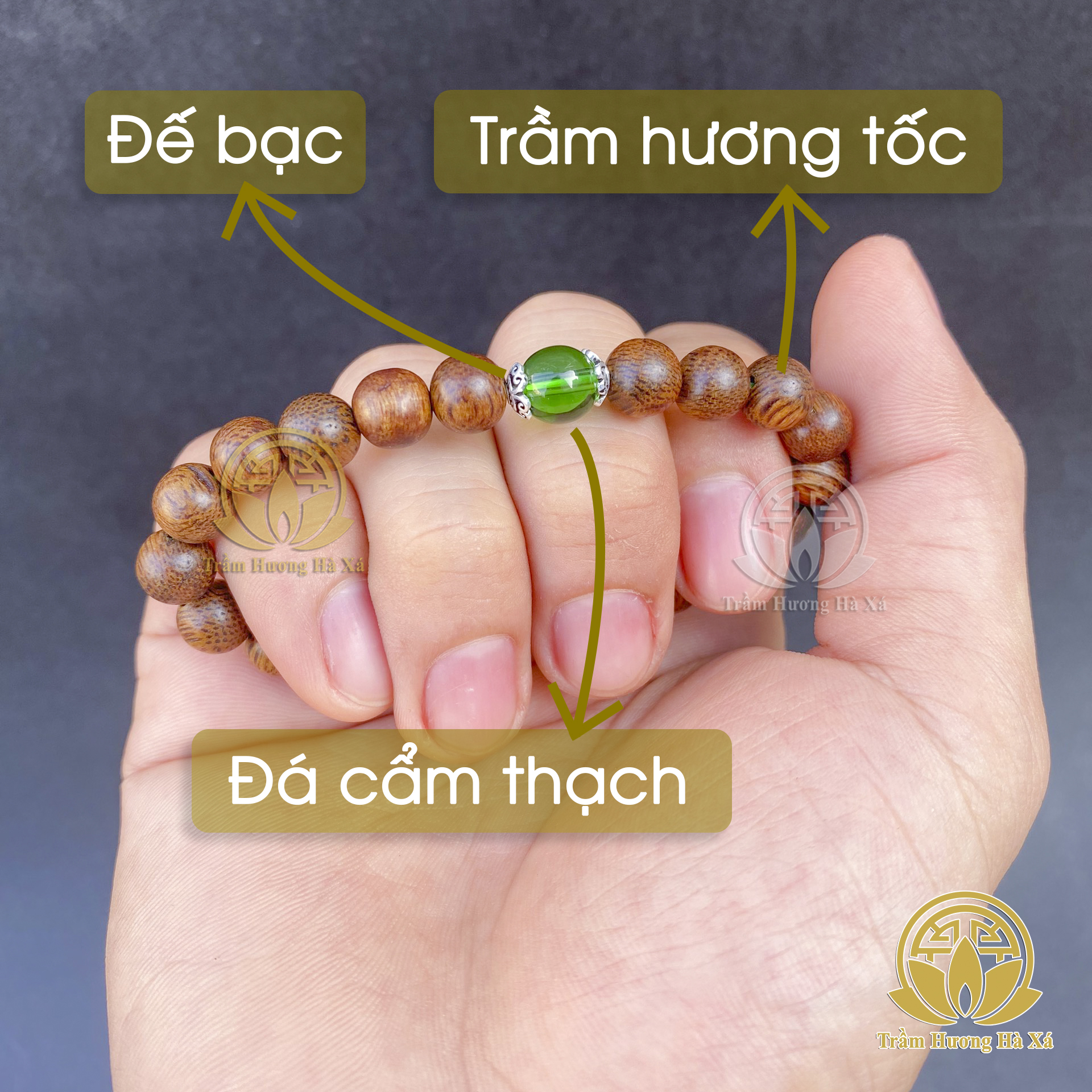 Vòng tay mix đá cẩm thạch đế bạc phong thủy trầm hương HÀ XÁ đeo tay cặp đôi nam nữ mệnh kim mộc thủy hỏa thổ may mắn tài lộc