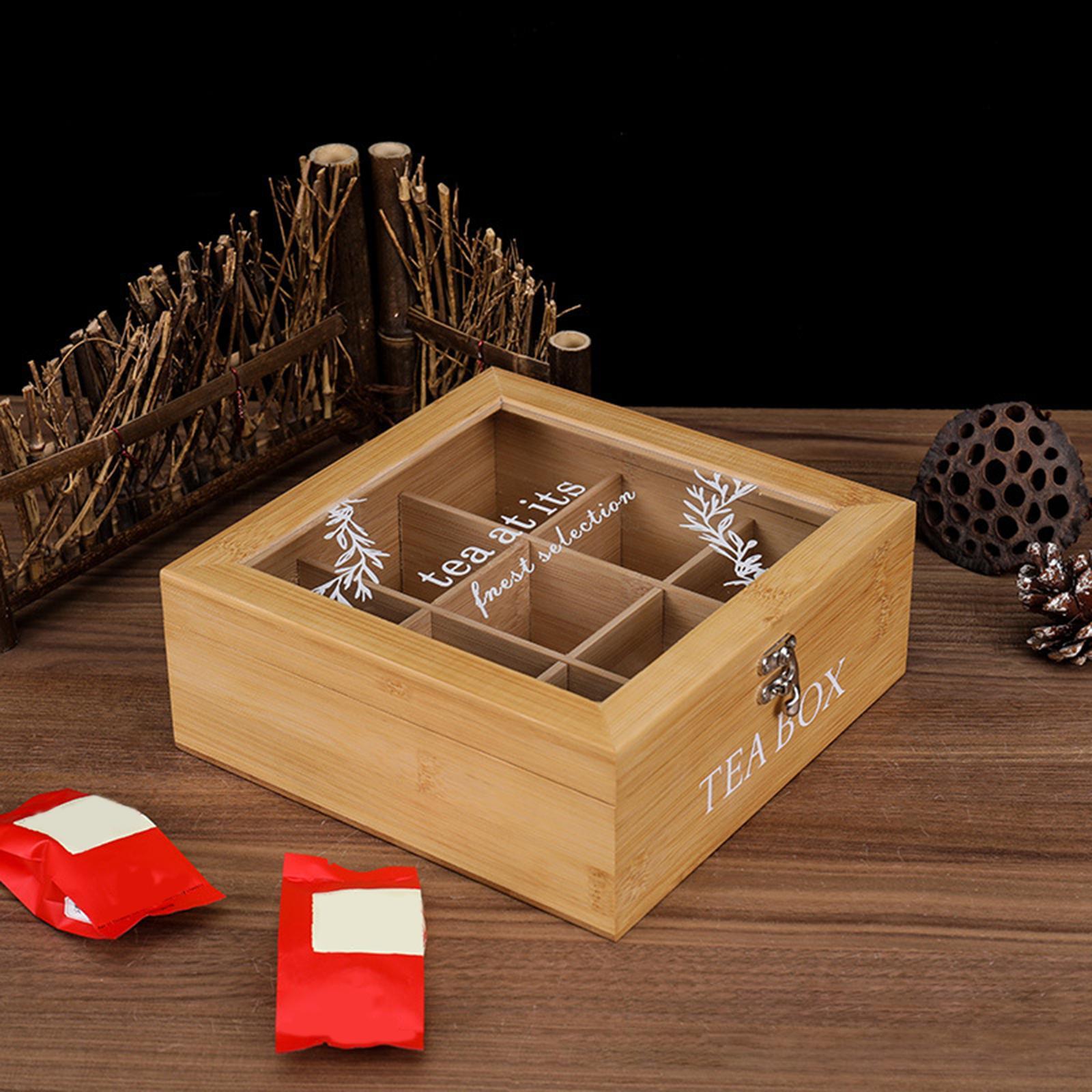Tea Holder Jewelry Organizer Wooden Chest 9 Compartments Coffee Tea Candies Bin Storage Compartments Cabinets for Kitchen Cabinets Decor