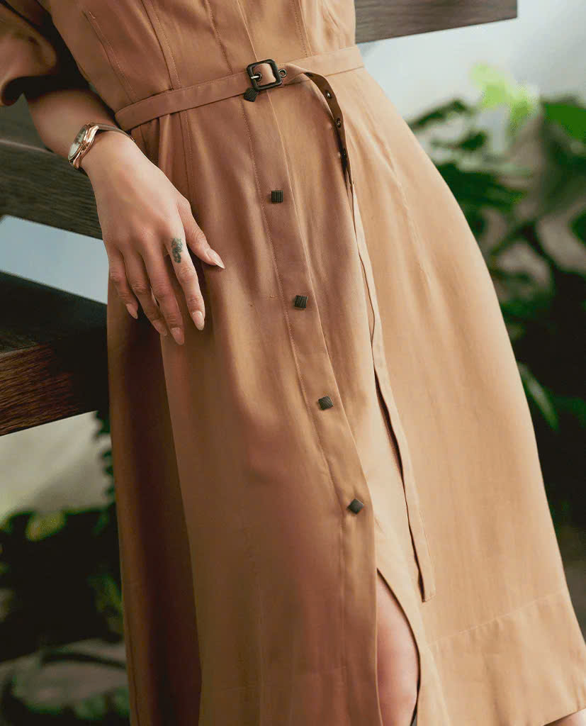 Đầm Chữ A Dài Qua Gối Midi Cotton Phong Cách Công Sở Thanh Lịch An Nhiên Thời trang Hity DRE160