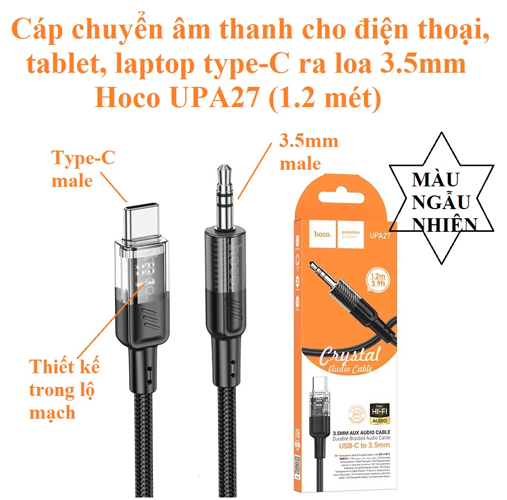 Dây cáp chuyển đổi âm thanh AUX 3.5mm cho điện thoại iPhone type C hoco UPA27 1.2 mét _ Hàng chính hãng