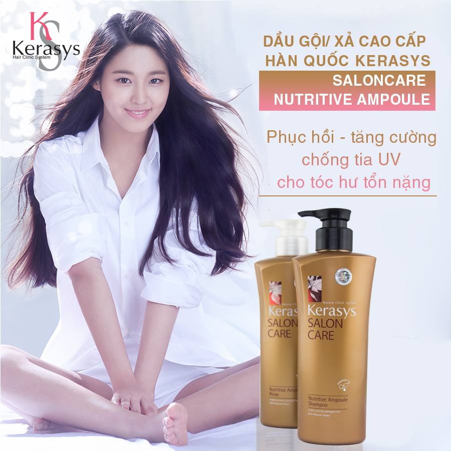 Bộ dầu gội xả Kerasys Salon Care Nutritive - Dành cho tóc hư tổn Hàn Quốc 600ml tặng kèm móc khoá