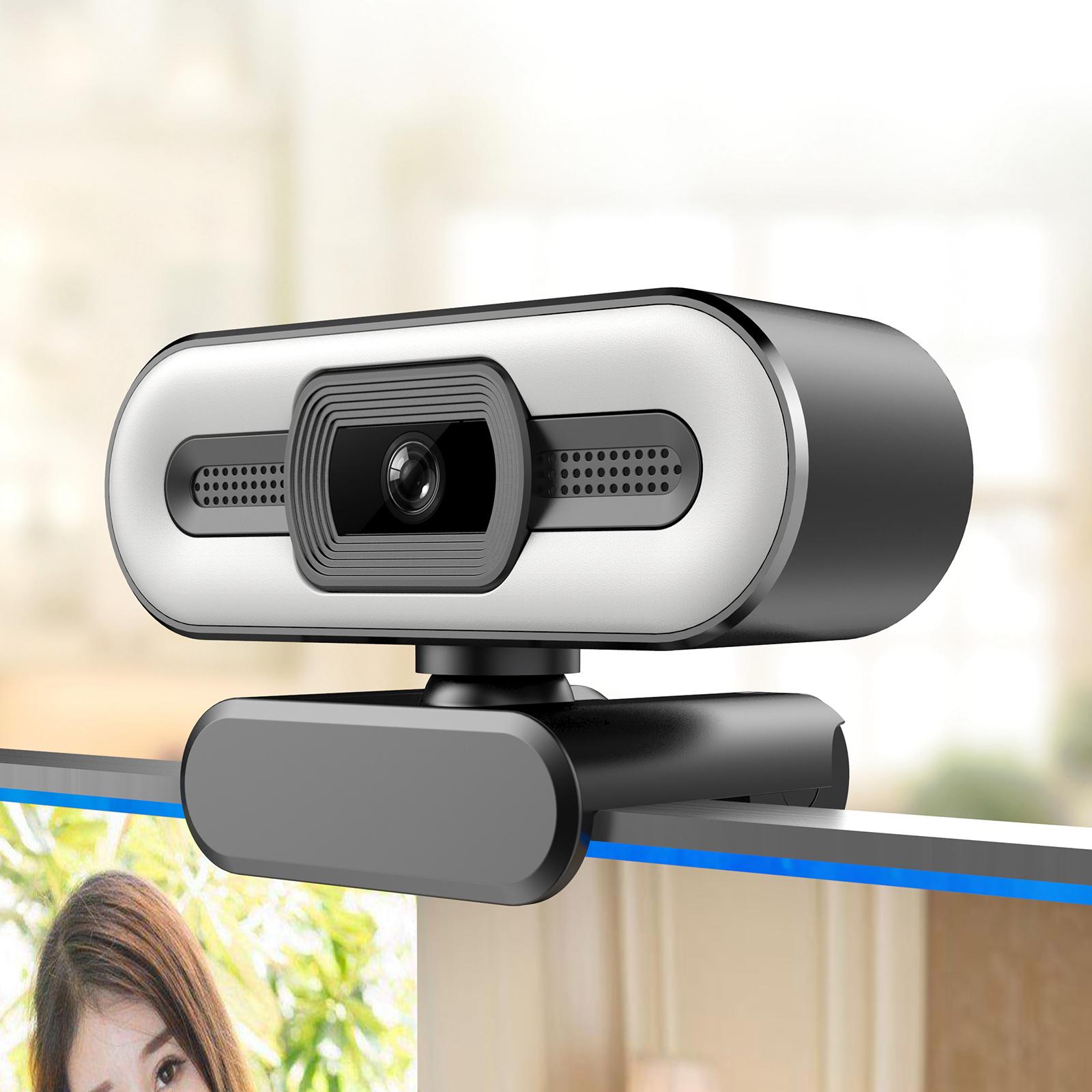 HD Webcam with Fill Light Microphone USB 2.0 Conference Streaming Camera for Desktop Laptop