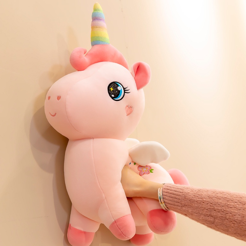 Gấu bông kì lân Unicorn thêu hoa màu hồng dễ thương cho bé kích thước 30-40-50-70cm