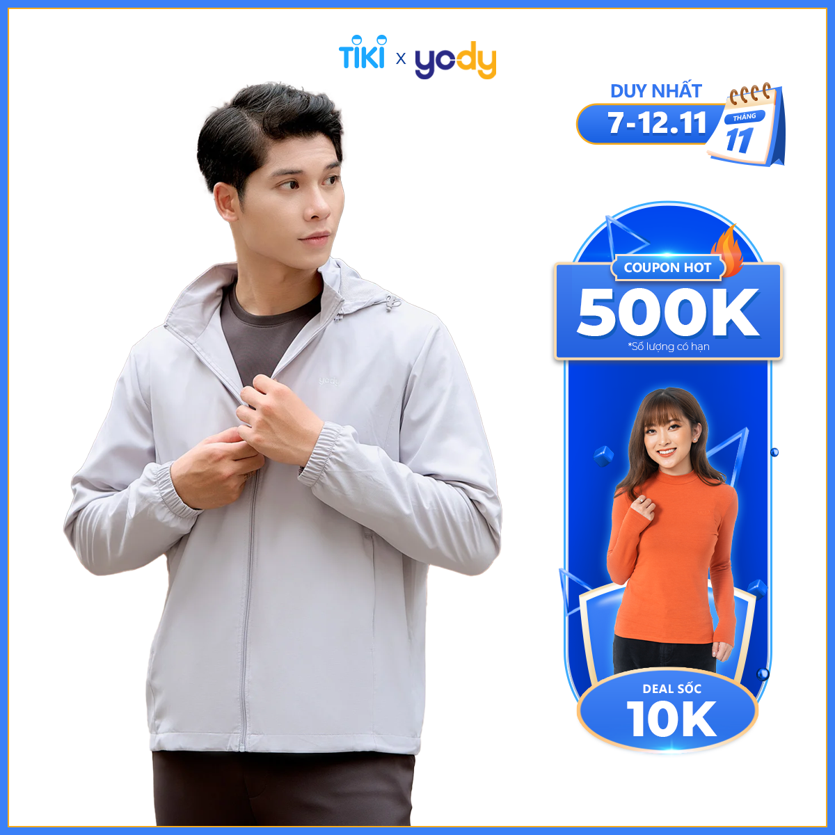 Áo Gió Nam YODY trượt nước thông minh, gấp gọn, mũ có thể tháo rời AKM5041