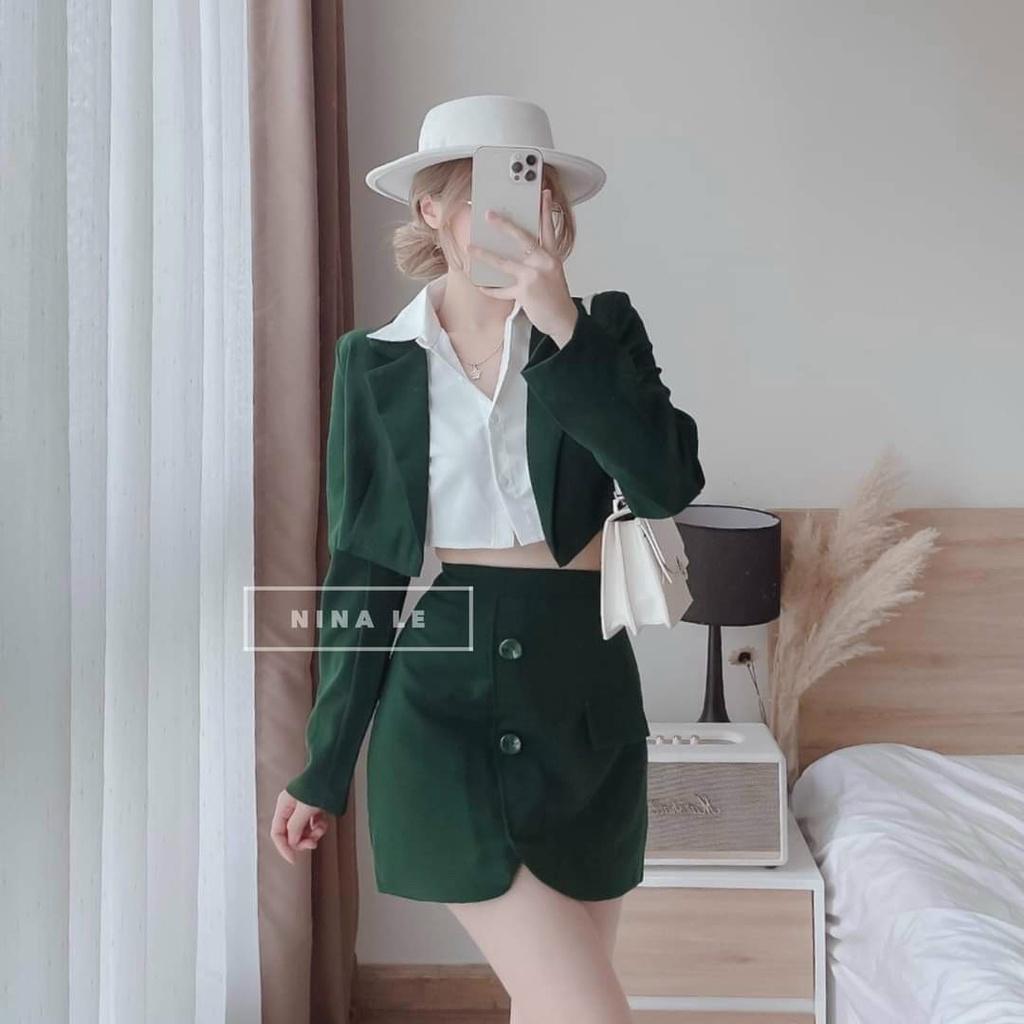 Sét áo sơmi kèm vest ngắn và chân váy xịn xò
