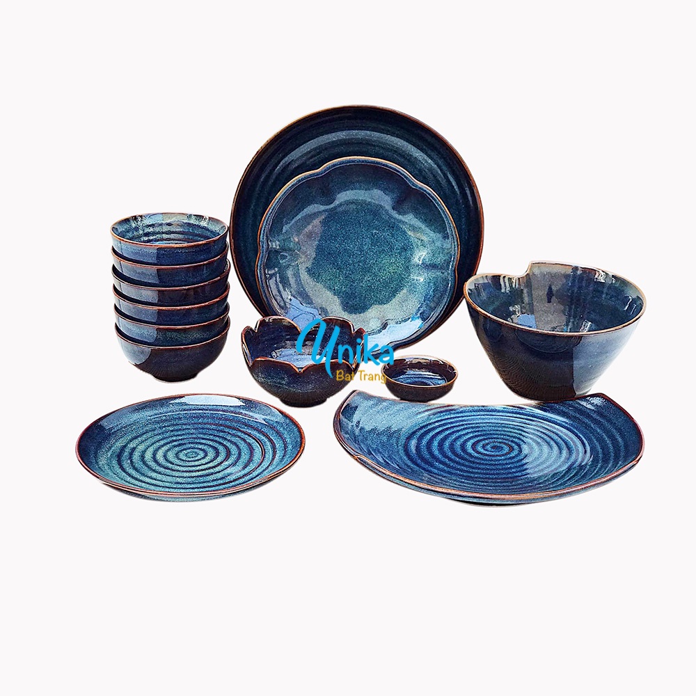 Bat Trang Ceramic Dinner Set - Bộ đồ ăn cao cấp men xanh Bát Tràng BAX20-Set Bát Đĩa Unika Bát Tràng