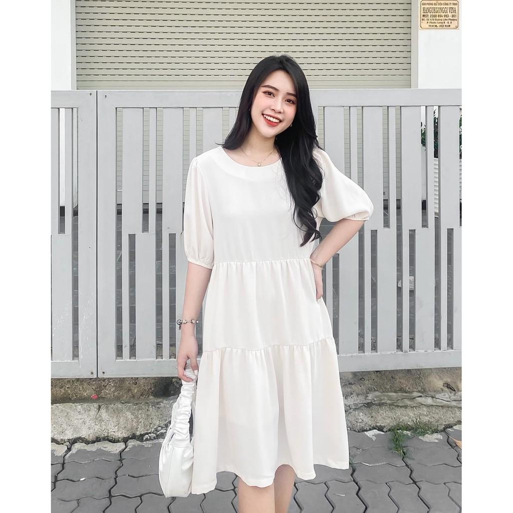 ĐẦM COTTON TRẮNG ĐEN BABYDOLL TAY LỠ DÁNG XÒE CÓ DÂY CỘT PHÍA SAU-hình thật shop chụp