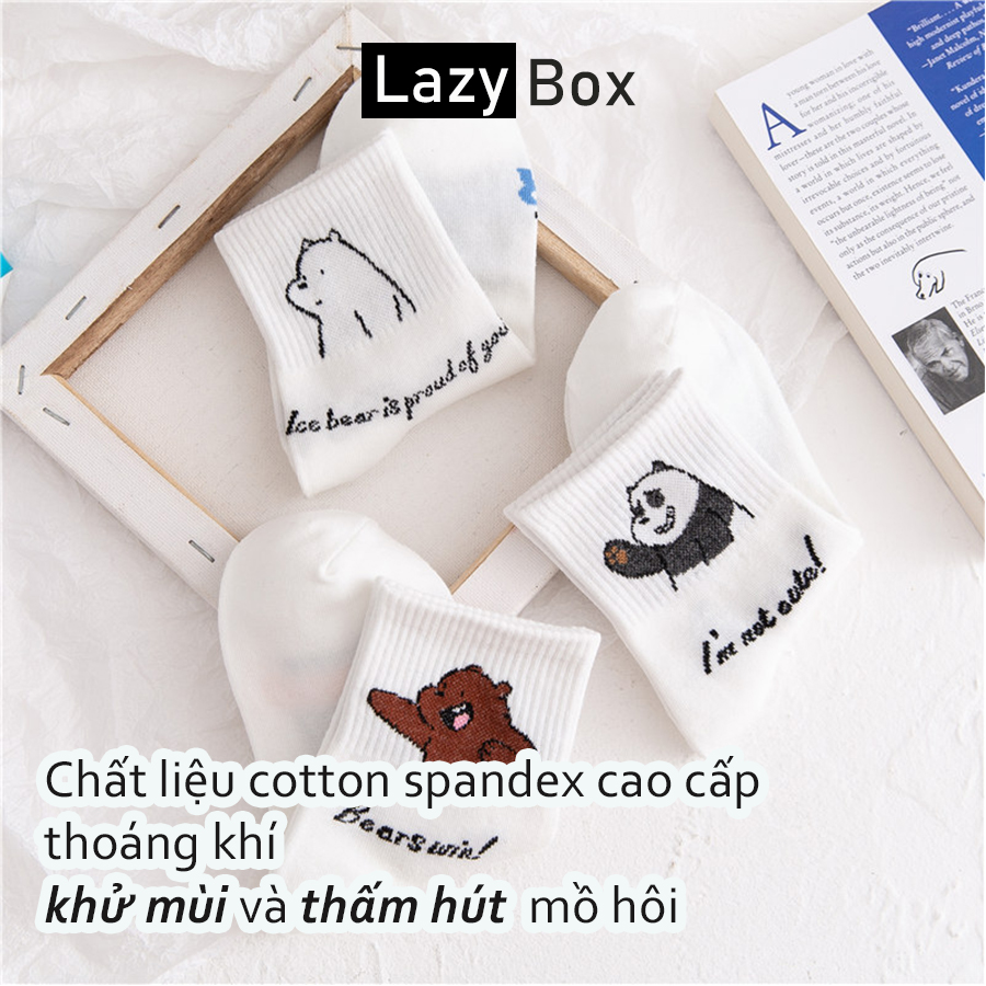 Bộ 3 tất cổ ngắn cho nữ hình hoạt hình gấu We Bare Bear- Tặng kèm 1 set sticker gấu