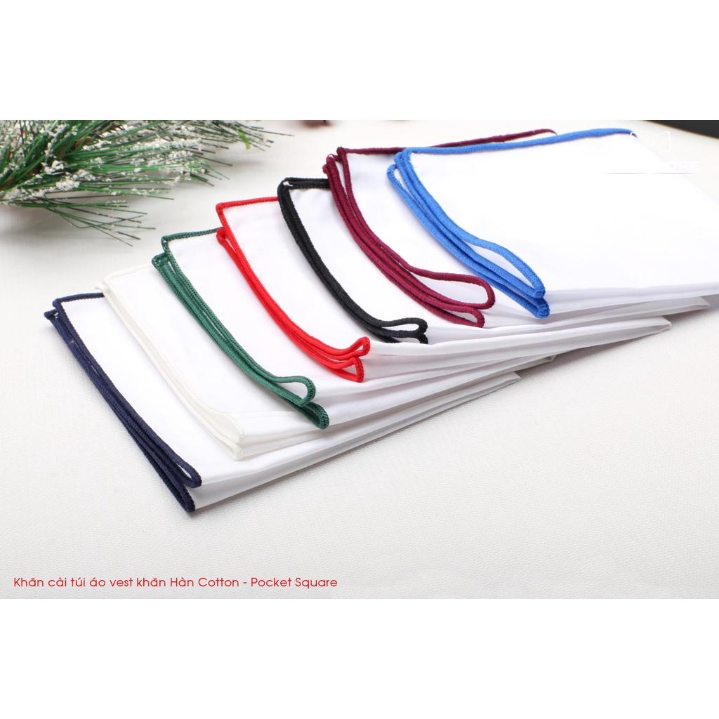 Khăn Cài Túi Áo Vest - Pocket Square, phụ kiện lịch lãm, trơn màu trắng viền