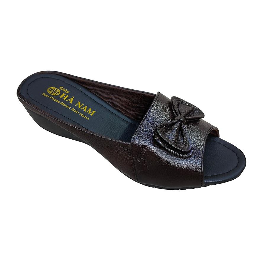 Dép Nữ Quai Ngang Đế Xuồng TiTi ĐÔ Da Bò Thật Cao Cấp 4cm DNU2136