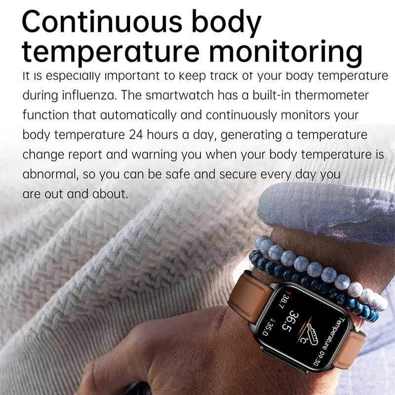 2023 MEN MEN Sức khỏe Sức khỏe Đồng hồ thông minh ECG Nhiệt độ đường huyết Giám sát giấc ngủ IP67 BLUETOOTOT chống nước Gọi Thể thao Đồng hồ thông minh