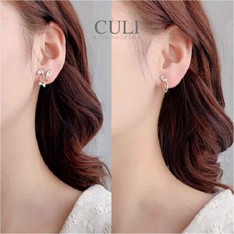 Khuyên tai, Bông tai bất đối xứng hình thỏ và củ cà rốt ngộ nghĩnh, cute HT623 - Culi accessories