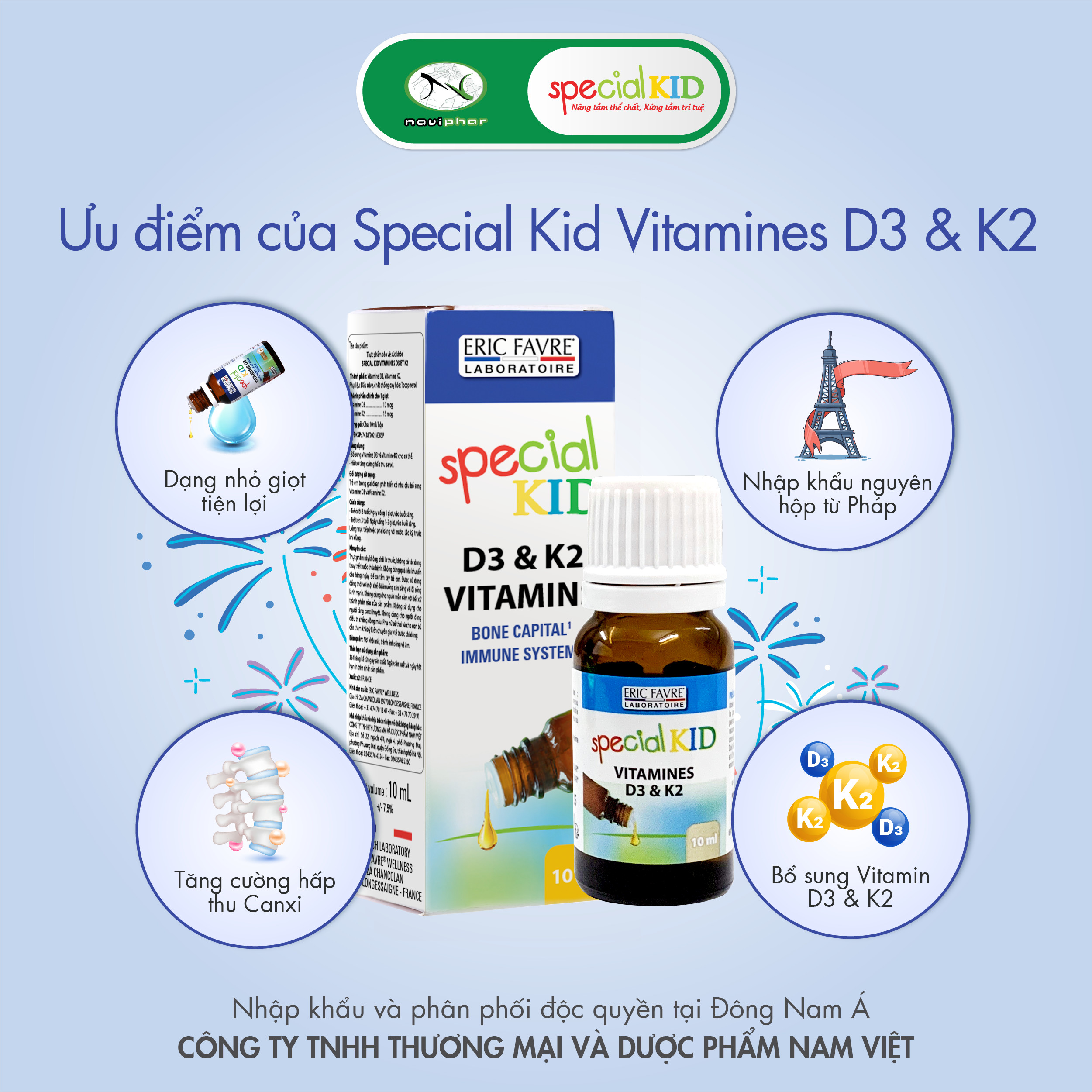 TPBVSK Special Kid Vitamines D3 et K2 - Tinh dầu bổ sung Vitamin D3 và Vitamin K2, hỗ trợ tăng cường hấp thu canxi (10ml) [Nhập khẩu Pháp]