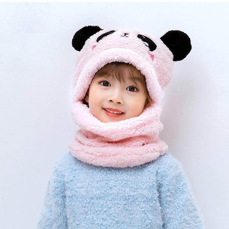 Mũ len liền khăn quàng cổ cho bé lông cừu tai gấu mềm ấm dễ thương giữ ấm tránh gió lạnh mùa đông