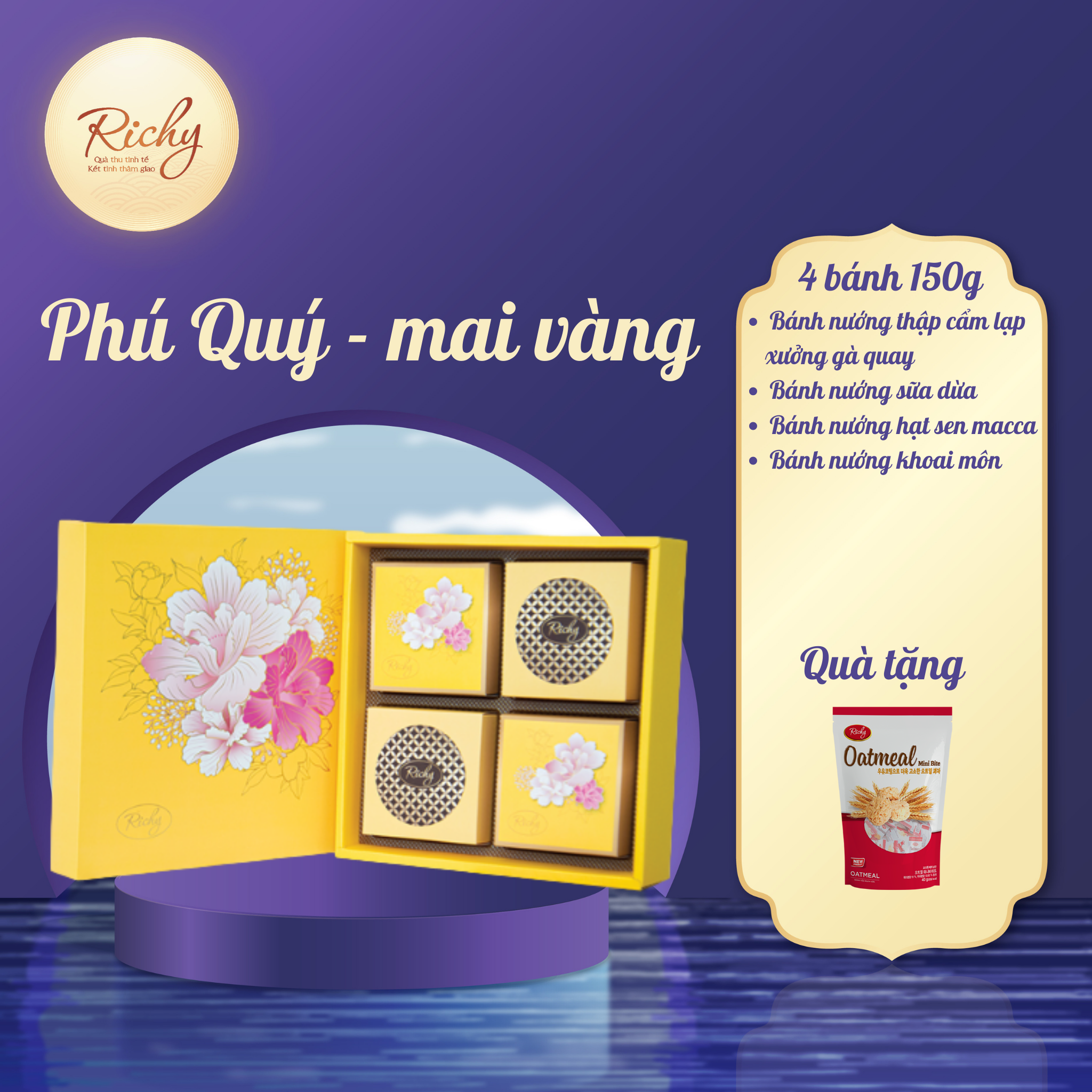 Bánh Trung Thu Richy hộp cao cấp - bộ Phú Quý mai vàng