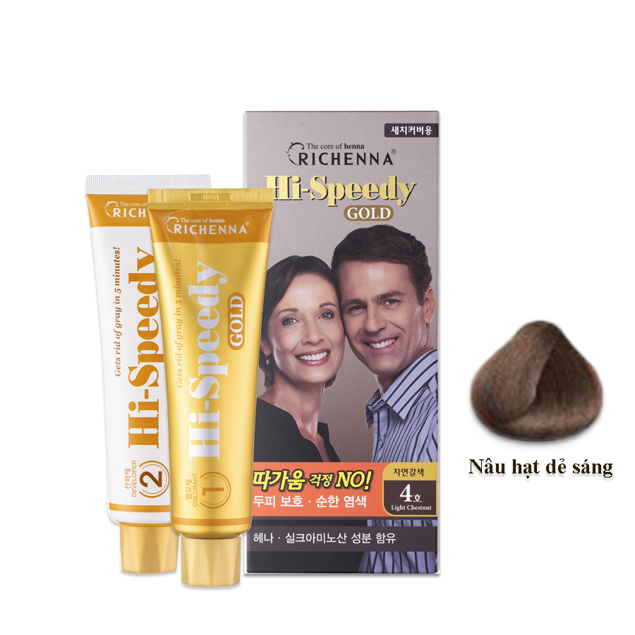 Thuốc nhuộm tóc phủ bạc thảo dược Richenna Hi-Speedy Gold Hàn Quốc màu nâu hạt dẻ sáng 150g