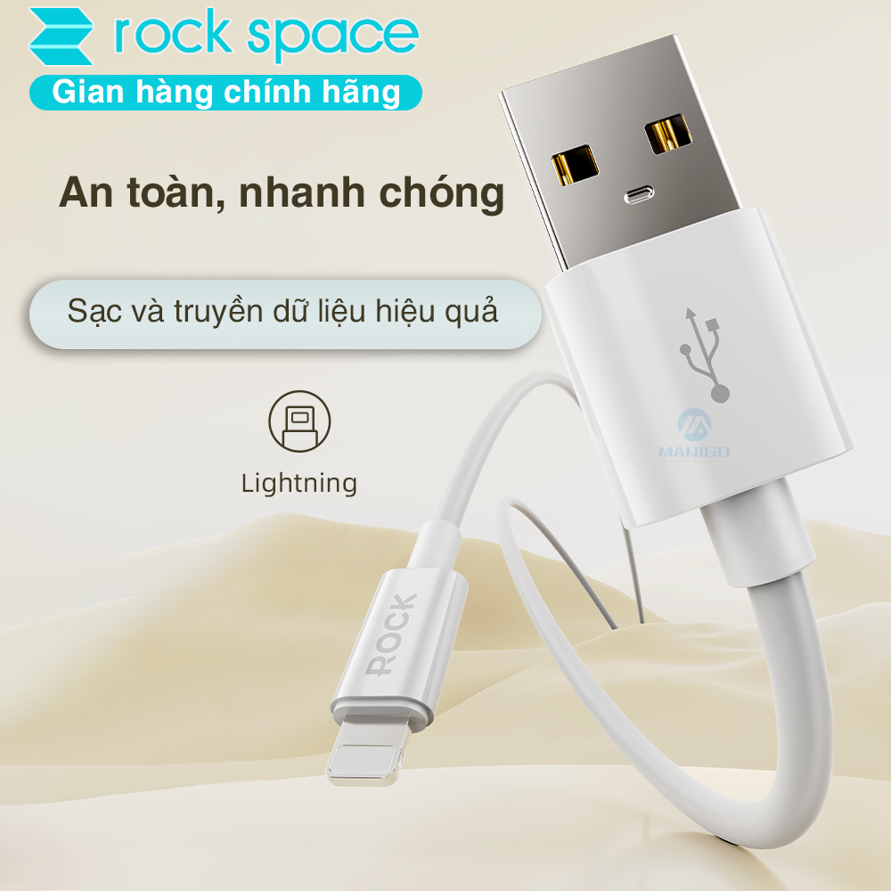 Dây cáp sạc nhanh cho ip Rockspace P8 độ dài 1m sạc nhanh ổn định không nóng máy - Hàng chính hãng bảo hành 12 tháng