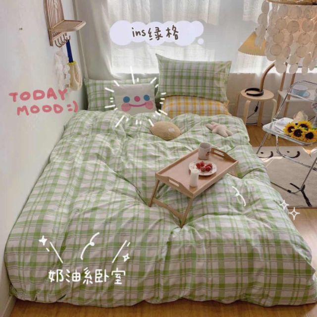 Bộ chăn ga gối 4 món kẻ hàn quốc