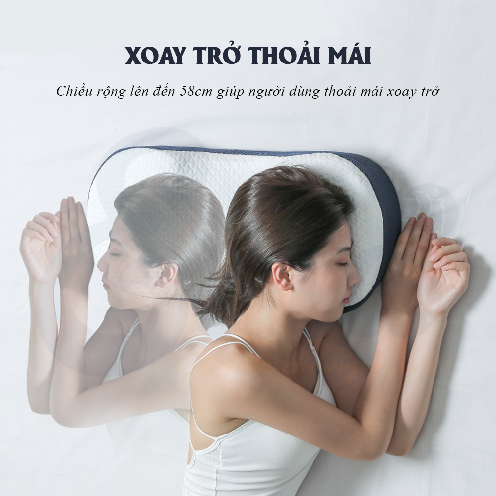 Gối công thái học EMA chống đau mỏi cổ vai gáy chất liệu Memory Foam cao cấp - Kích thước 58x34x10cm