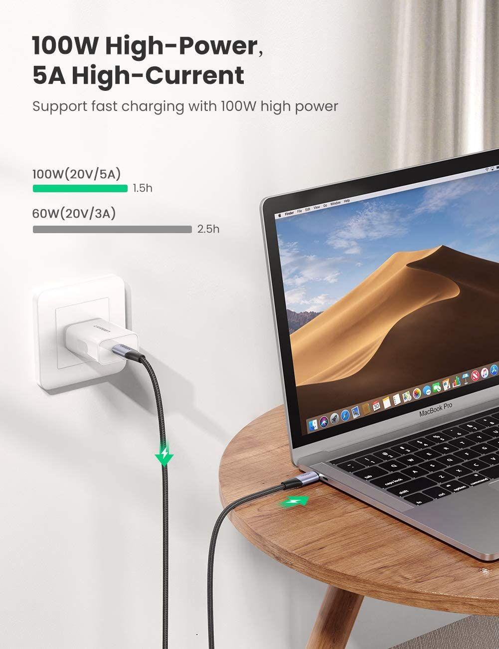 Ugreen UG80150US355TK 1M 100W 5A màu đen sạc siêu nhanh hỗ trợ PD cáp USB type C 3.1 gen2 chống nhiễu - HÀNG CHÍNH HÃNG