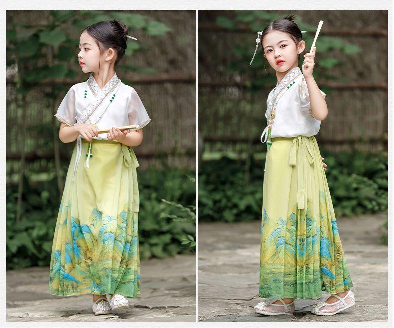 SHUANGYAN Cô gái ngựa mặt váy phù hợp với trẻ em Hán phục cổ trang nửa người váy cô gái nhỏ Trung Quốc phong cách mùa hè mỏng Đường trang phục Minh chế