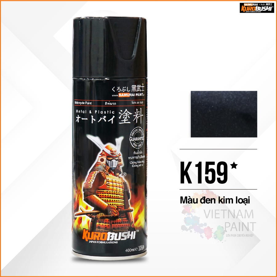 Sơn xịt Samurai Kurobushi - MÀU ĐEN KIM LOẠI Kawasaki K159 (400ml)