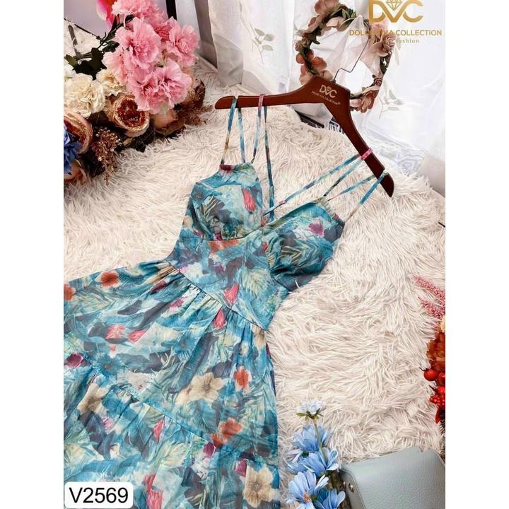 Đầm maxi voan dài hoạ tiết hoa 2 lớp cao cấp