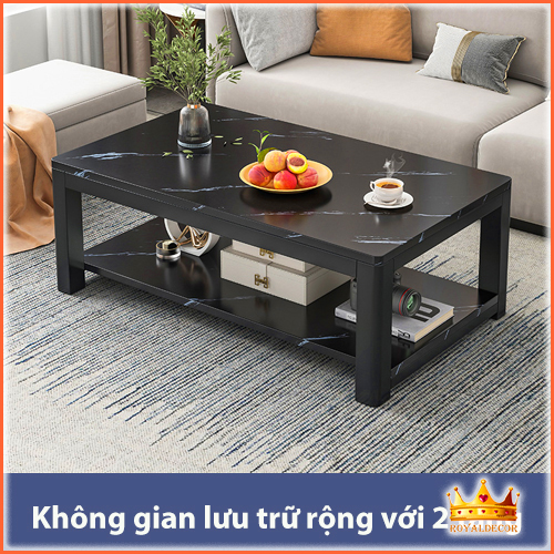 Bàn Trà Gỗ Vân Đá Cẩm Thạch ROYALDECORHN Lắp Ráp Dễ Dàng - Bàn Sofa Kiểu Nhật 2 Tầng Chắc Chắn - Nội Thất Phòng Khách