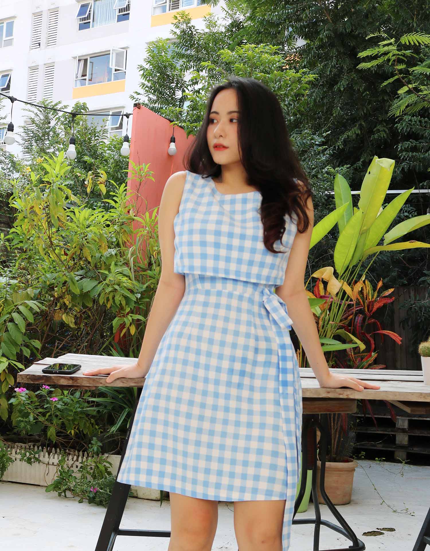 Đầm nữ caro xanh thiết kế thời trang trẻ trung dáng chữ a sát nách hợp đi chơi đi làm