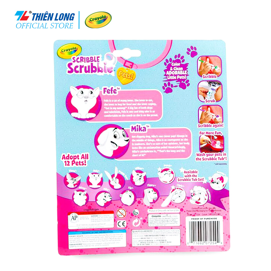 Bộ đồ chơi trang trí cho thú cưng - có thể rửa được Crayola Scribble Scrubbie Pets (Cat &amp; Dog)