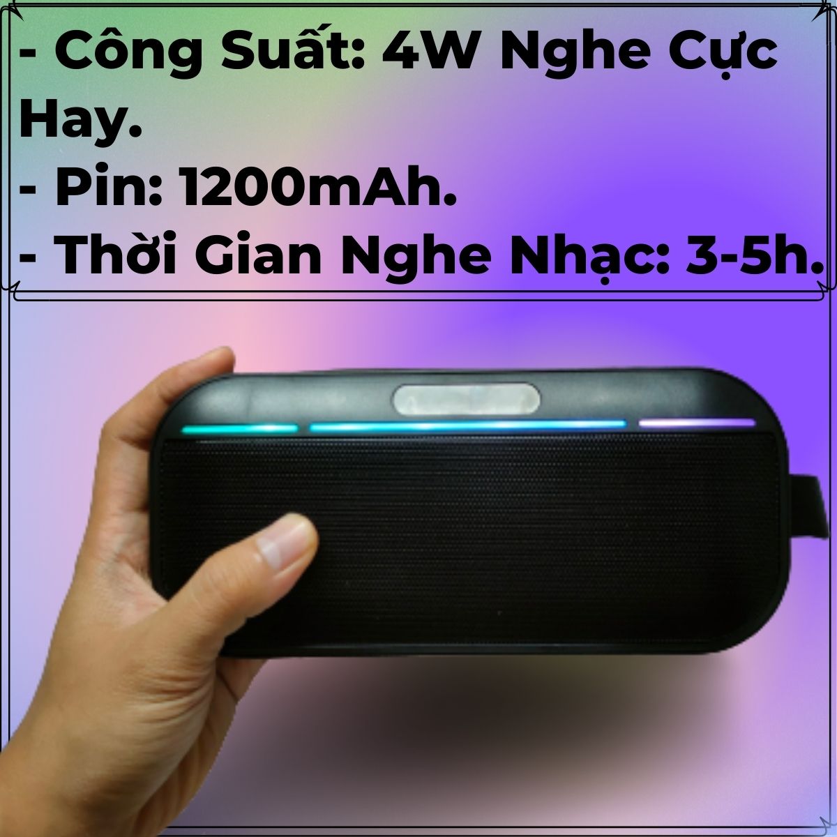 Loa Bluetooth MMS-300 Công Suất 4W, Pin 1200mAh, Đèn Led 7 Màu, Bass Mạnh, Hỗ Trợ Khe Cắm Thẻ Nhớ, USB, Đài FM