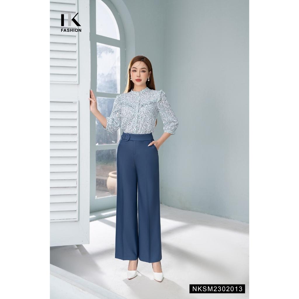 Áo Sơ Mi Hoa Tay Lỡ NK FASHION Thiết Kế Cổ Tàu Nhẹ Nhàng Thanh Lịch Chất Vải Nhập Hàn Cao Cấp Không Nhăn NKSM2302013