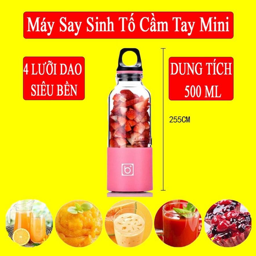 Máy Xay Sinh Tố, Máy Say Sinh Tố Cầm Tay Mini Sạc Pin 4 Lưỡi BINGO JUICER CUP 500Ml