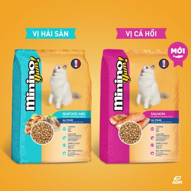 Thức Ăn Hạt Khô Cho Mèo Minino Yum Gói 1.5kg, Thức Ăn Cho Mèo Mọi Lứa Tuổi Vị Hải Sản/ Cá Hồi
