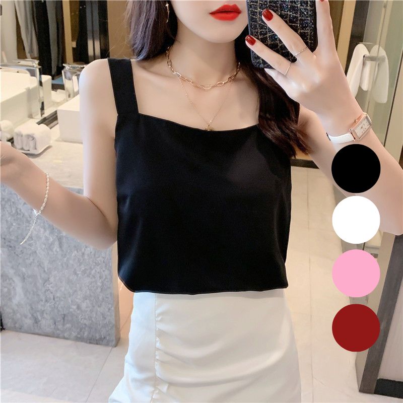 Áo hai dây lụa cổ vuông mặc trong vest, blazer Áo lụa 2 dây có size - New Design AO0010