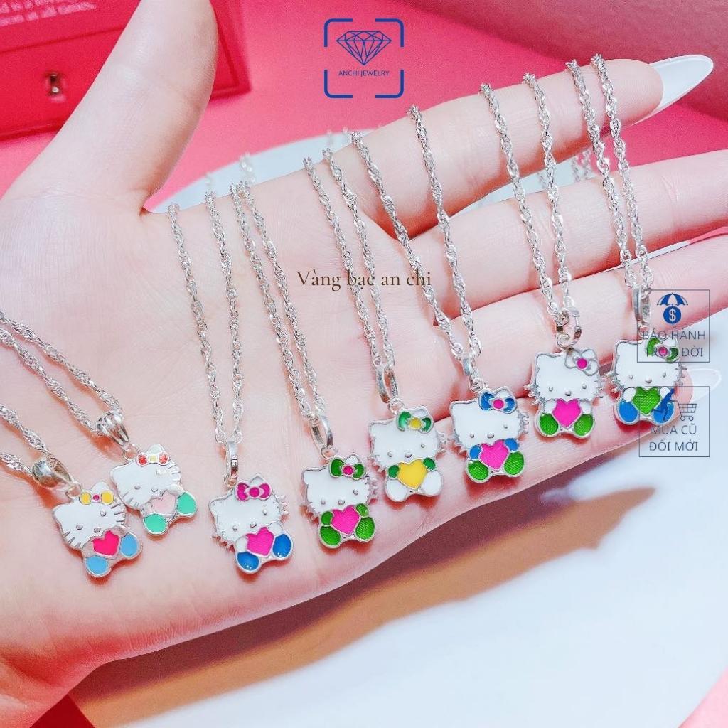 Vòng cổ bạc cho bé gái mặt nhân vật hoạt hình xanh đỏ hồng dễ thương,Anchi jewelry