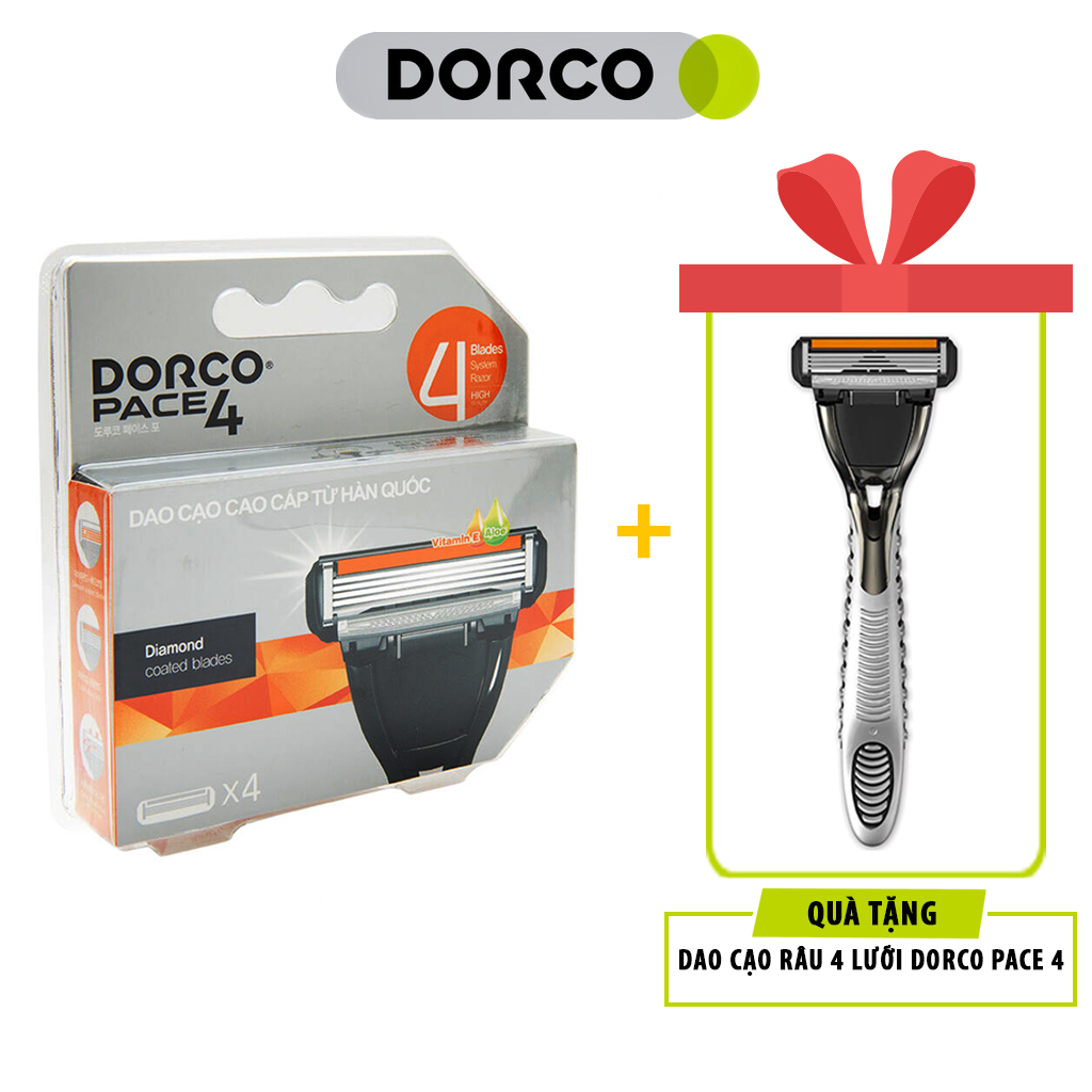 Vỉ 04 Đầu Cạo Râu 4 Lưỡi Dorco Pace 4 FRA 1040-4B + Tặng Dao Cạo Râu 4 Lưỡi Dorco Pace 4 FRA 1000