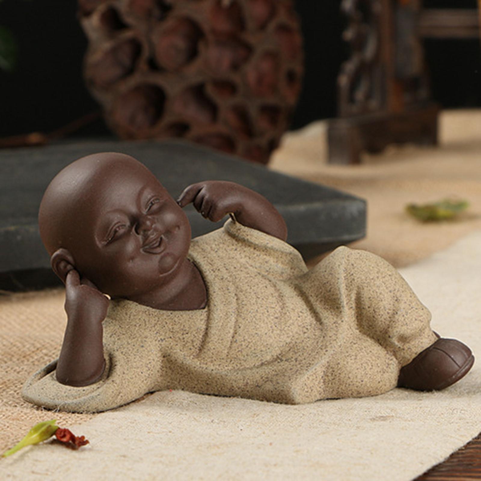 Laughing Buddha Statue Little Monk Figurine Tea Pet for Desk