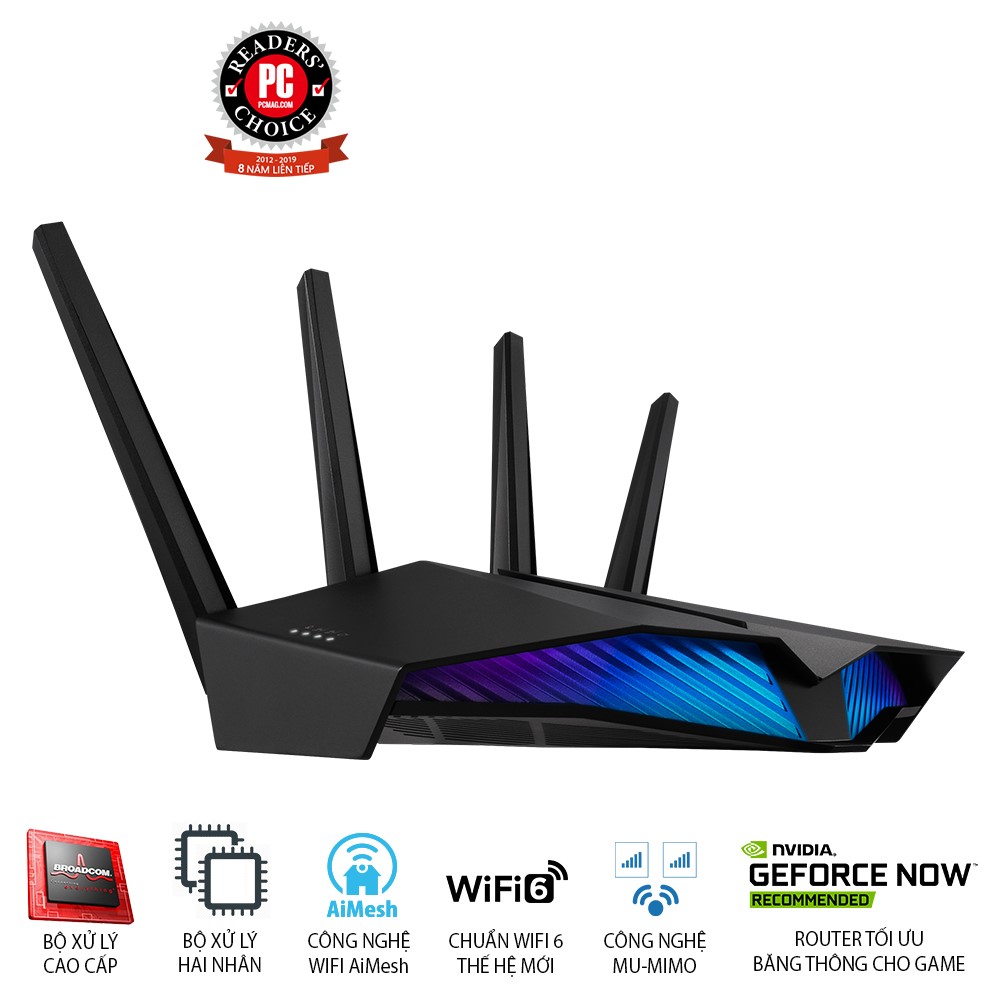 Router Wifi ASUS AURA RGB RT-AX82U Hai Băng Tần, Chuẩn AX5400 (Chuyên Cho Game Di Động)- Hàng Chính Hãng