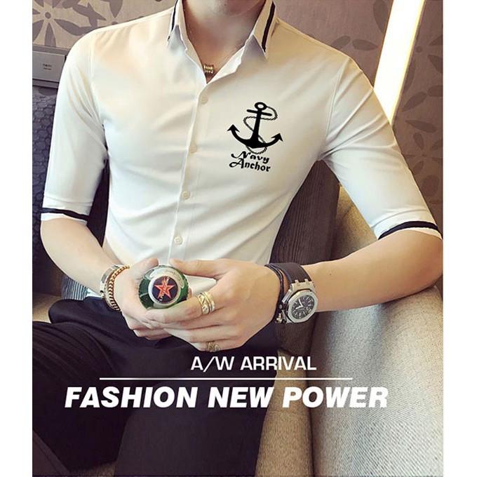 ÁO SƠ MI NAM TAY LỠ HỌA TIẾT MỎ NEO CAO CẤP