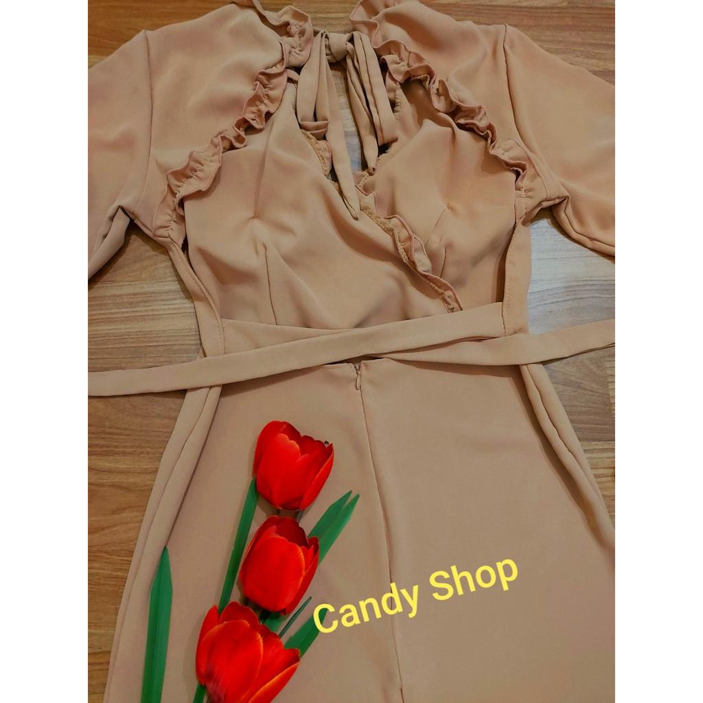 Đầm đũi xòe bèo hở lưng cột nơ kèm mút + Ảnh thật