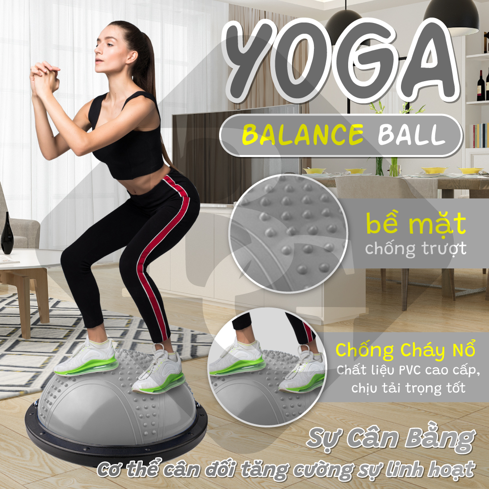 BG Bóng tập YOGA bóng thăng bằng 60x20cm GREY tặng bơm bóng,Bosu Bóng Tập Cân Bằng Bosu tập thể dục,Bóng đẹp Yoga Tại Nhà Cao Cấp ( hàng nhập khẩu)